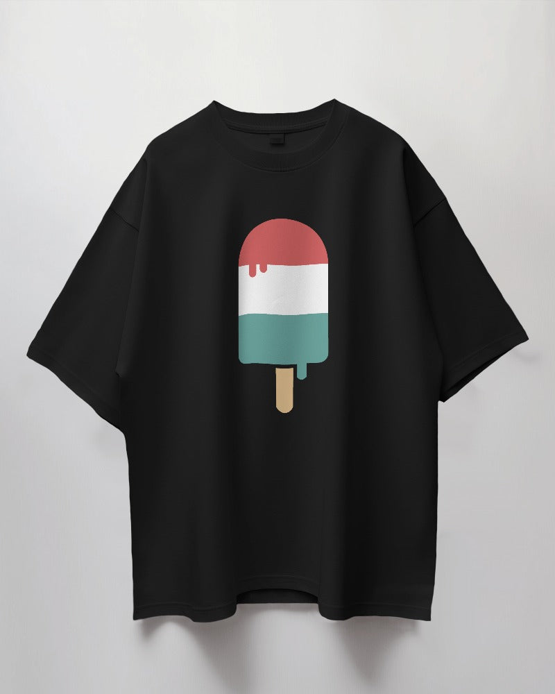 Round Neck Oversized Unisex Half Sleeves T-Shirt with Popsicle Print