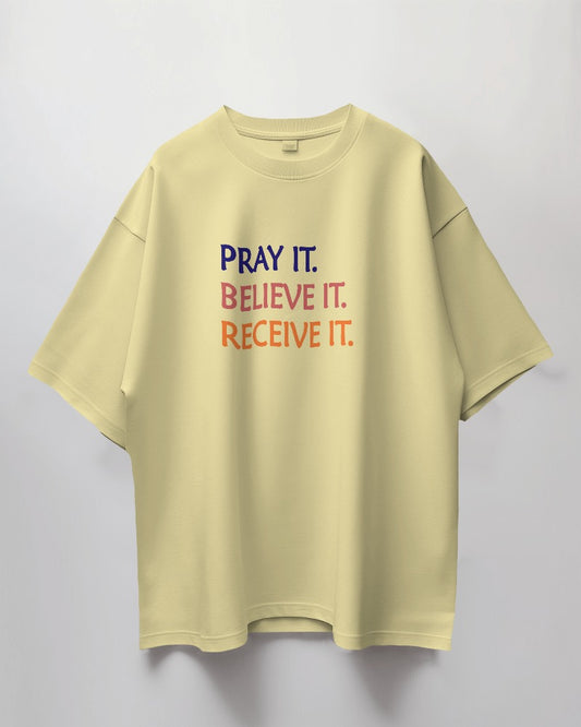 Round Neck Oversized Unisex Half Sleeves T-Shirt with Pray Print