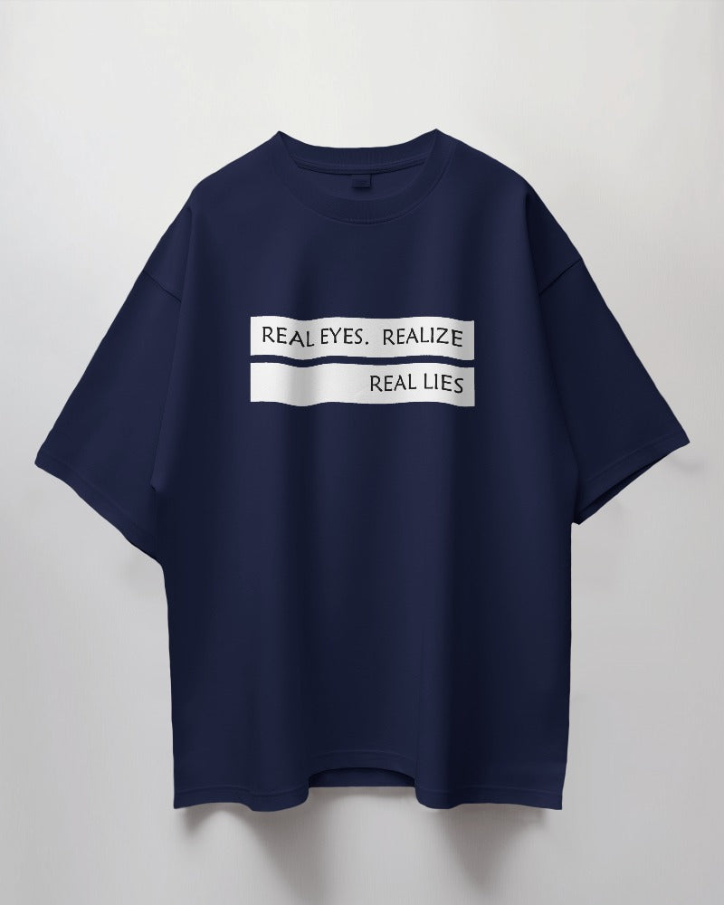 Round Neck Oversized Unisex Half Sleeves T-Shirt with Realize Quote Print