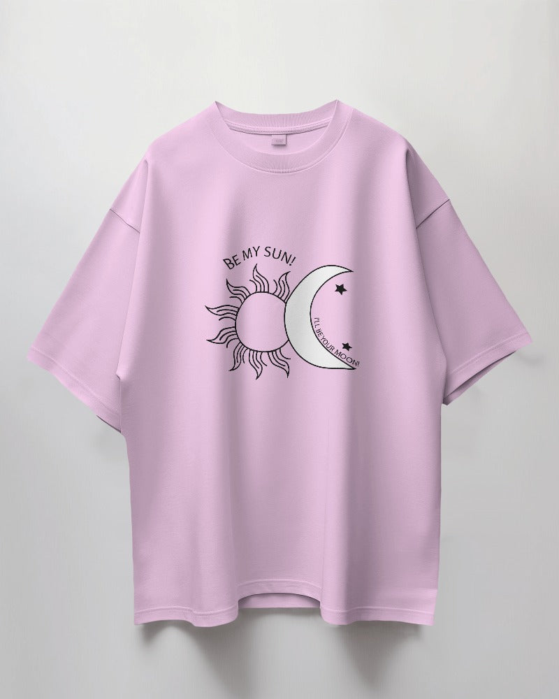 Round Neck Oversized Unisex Half Sleeves T-Shirt with Sun and Moon Print