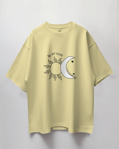 Round Neck Oversized Unisex Half Sleeves T-Shirt with Sun and Moon Print