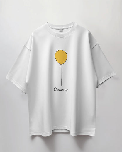 Round Neck Oversized Unisex Half Sleeves T-Shirt with Yellow Balloon Print