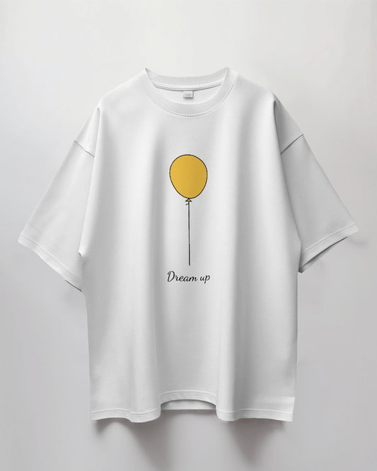 Round Neck Oversized Unisex Half Sleeves T-Shirt with Yellow Balloon Print