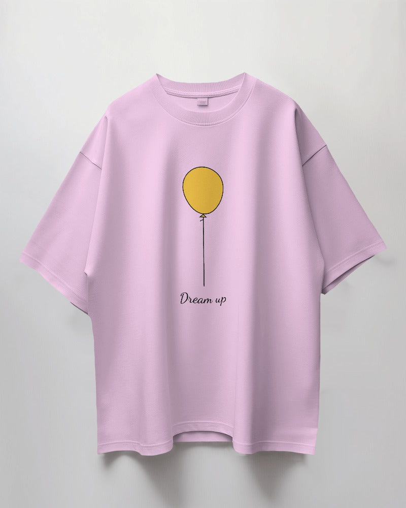 Round Neck Oversized Unisex Half Sleeves T-Shirt with Yellow Balloon Print