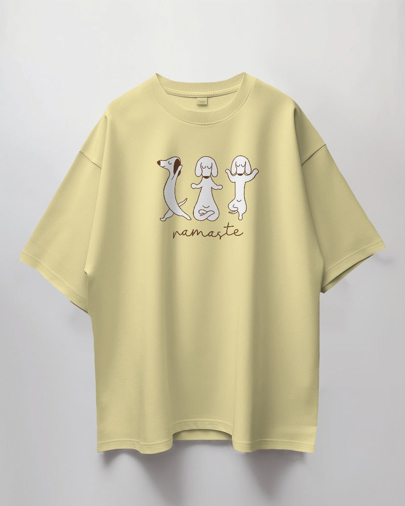 Round Neck Oversized Unisex Half Sleeves T-Shirt with a Namaste Dogs Print