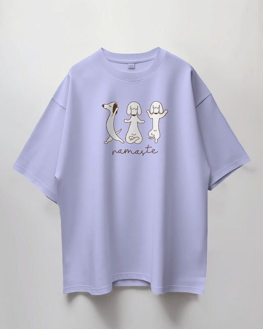 Round Neck Oversized Unisex Half Sleeves T-Shirt with a Namaste Dogs Print