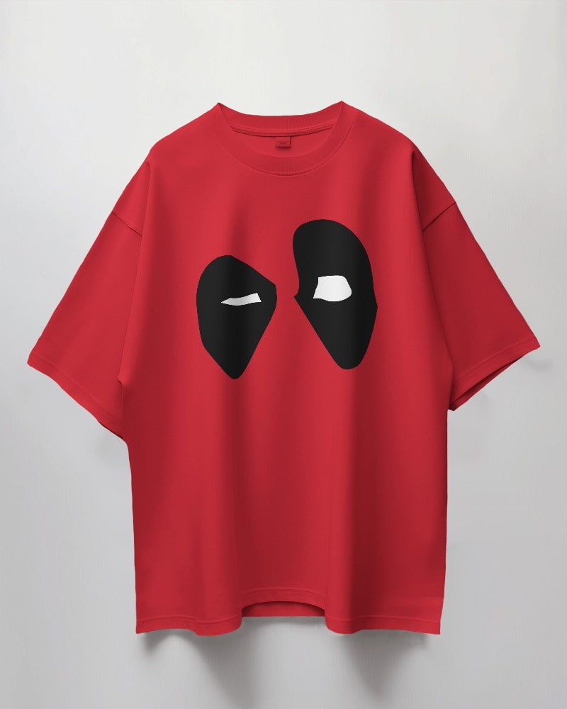 Round Neck Oversized Unisex Half Sleeves T-Shirt with Deadpool Eyes Print