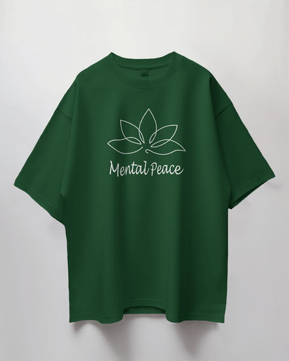 Mental Peace : Round Neck Oversized Unisex Half Sleeves T-Shirt with Flower Print