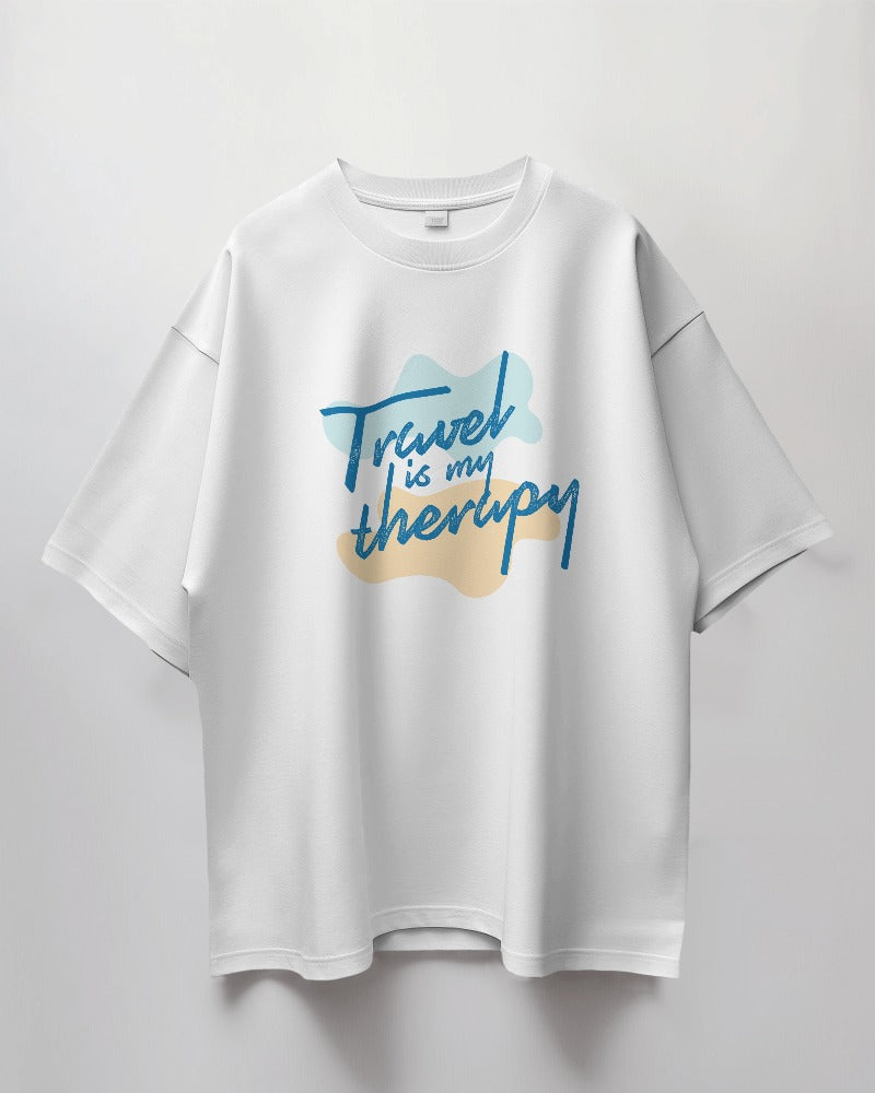 Round Neck Oversized Unisex Half Sleeves T-Shirt with a Travel Therapy Print