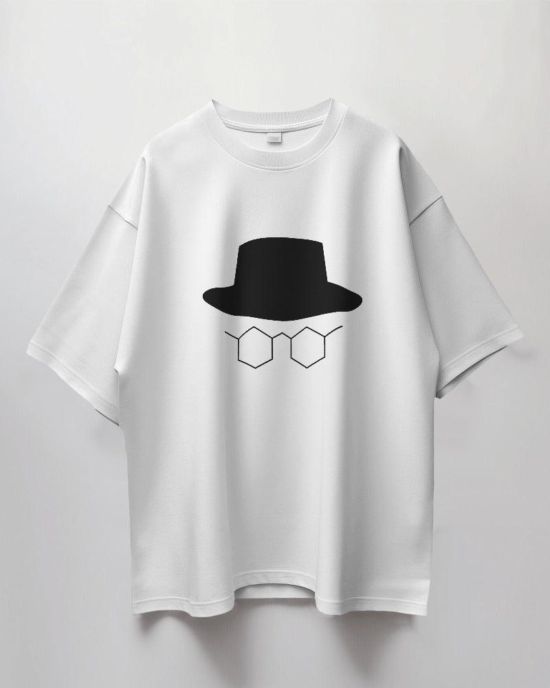 Round Neck Oversized Unisex Half Sleeves T-Shirt with Agent Hat Print