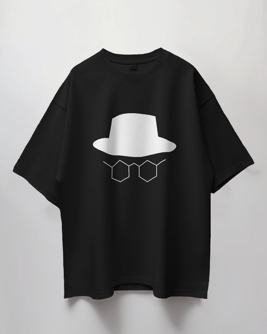 Round Neck Oversized Unisex Half Sleeves T-Shirt with Agent Hat Print