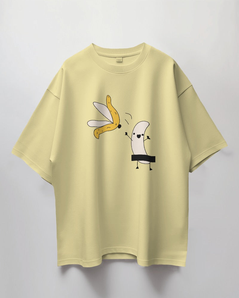 Round Neck Oversized Unisex Half Sleeves T-Shirt with Banana Print