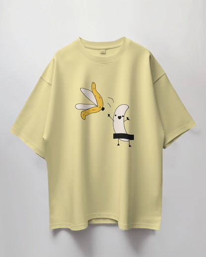 Round Neck Oversized Unisex Half Sleeves T-Shirt with Banana Print