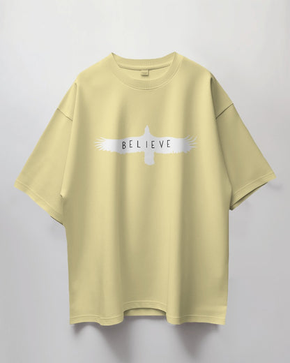 Round Neck Oversized Unisex Half Sleeves T-Shirt with Believe Eagle Print