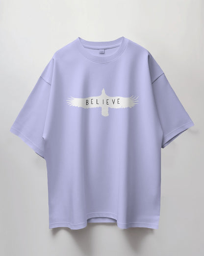 Round Neck Oversized Unisex Half Sleeves T-Shirt with Believe Eagle Print