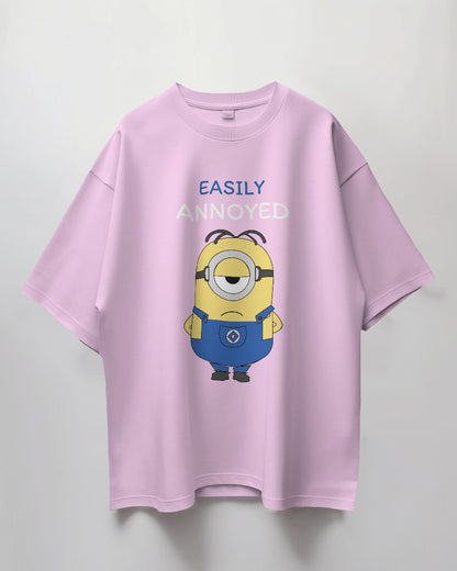 Round Neck Oversized Unisex Half Sleeves T-Shirt with Easily Annoyed Minion Print