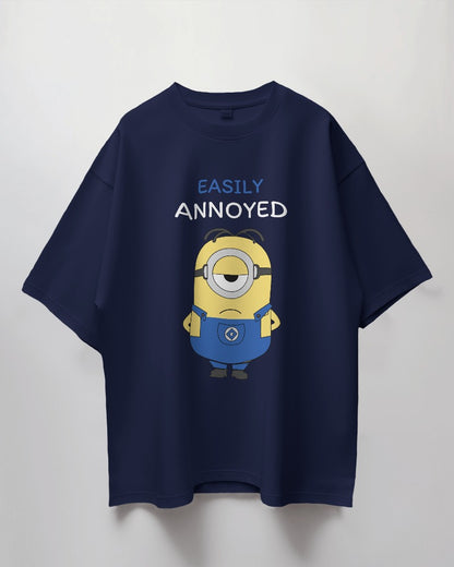 Round Neck Oversized Unisex Half Sleeves T-Shirt with Easily Annoyed Minion Print