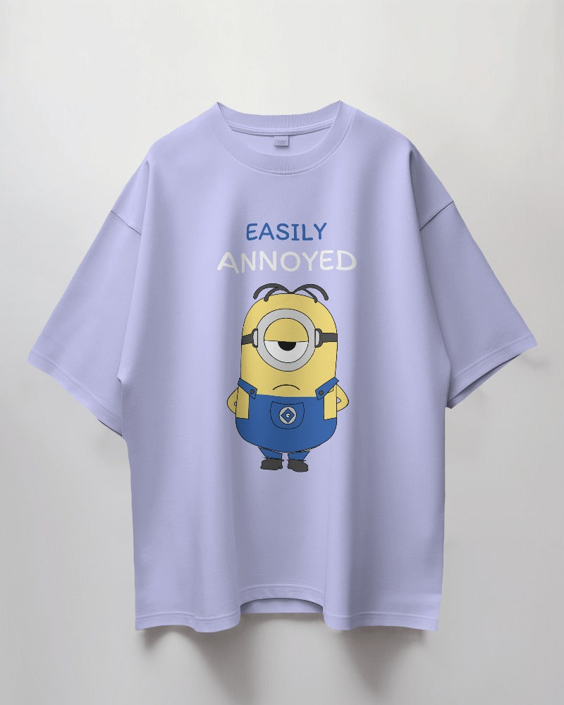 Round Neck Oversized Unisex Half Sleeves T-Shirt with Easily Annoyed Minion Print