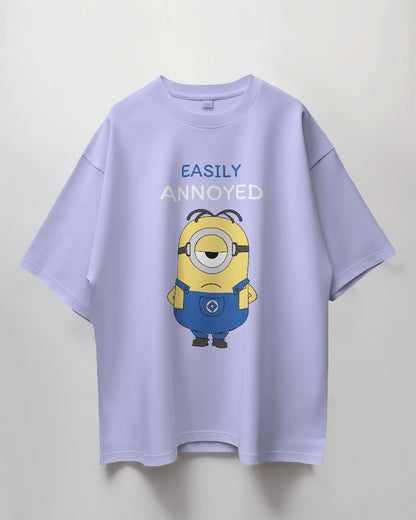 Round Neck Oversized Unisex Half Sleeves T-Shirt with Easily Annoyed Minion Print