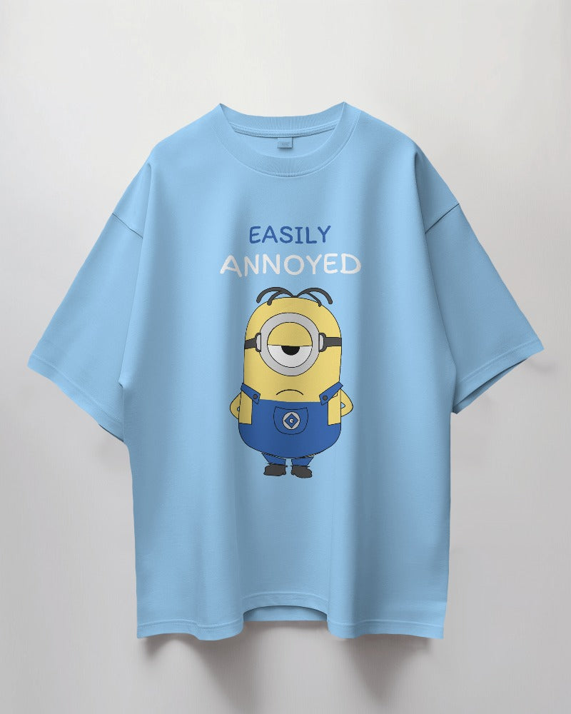 Round Neck Oversized Unisex Half Sleeves T-Shirt with Easily Annoyed Minion Print