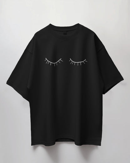 Round Neck Oversized Unisex Half Sleeves T-Shirt with Eyelash Print