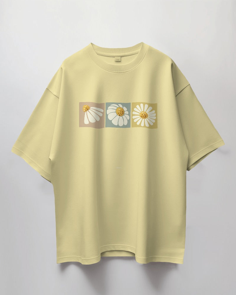 Round Neck Oversized Unisex Half Sleeves T-Shirt with Flower Print