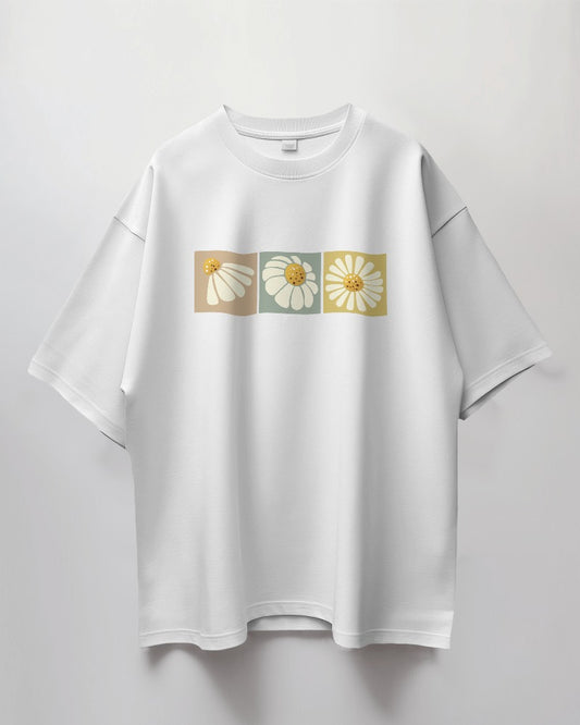 Round Neck Oversized Unisex Half Sleeves T-Shirt with Flower Print