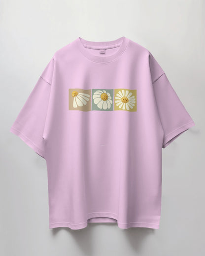 Round Neck Oversized Unisex Half Sleeves T-Shirt with Flower Print