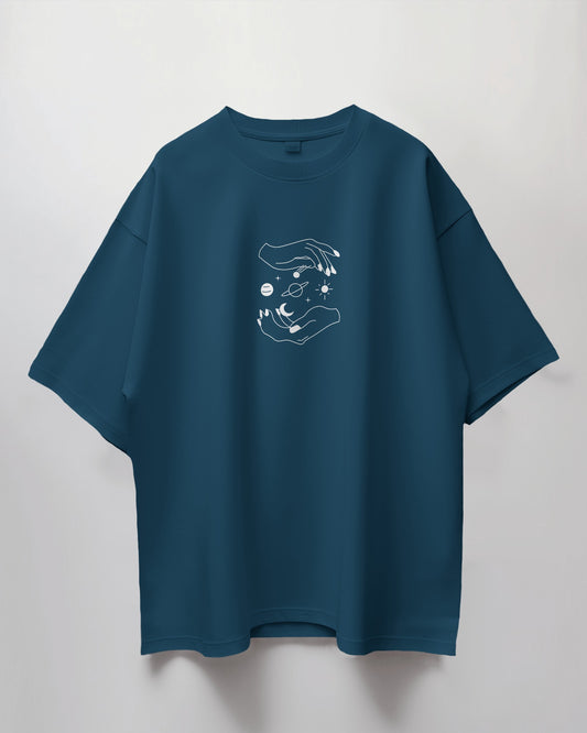 Oversized Unisex T-Shirt with Planets Between Hands