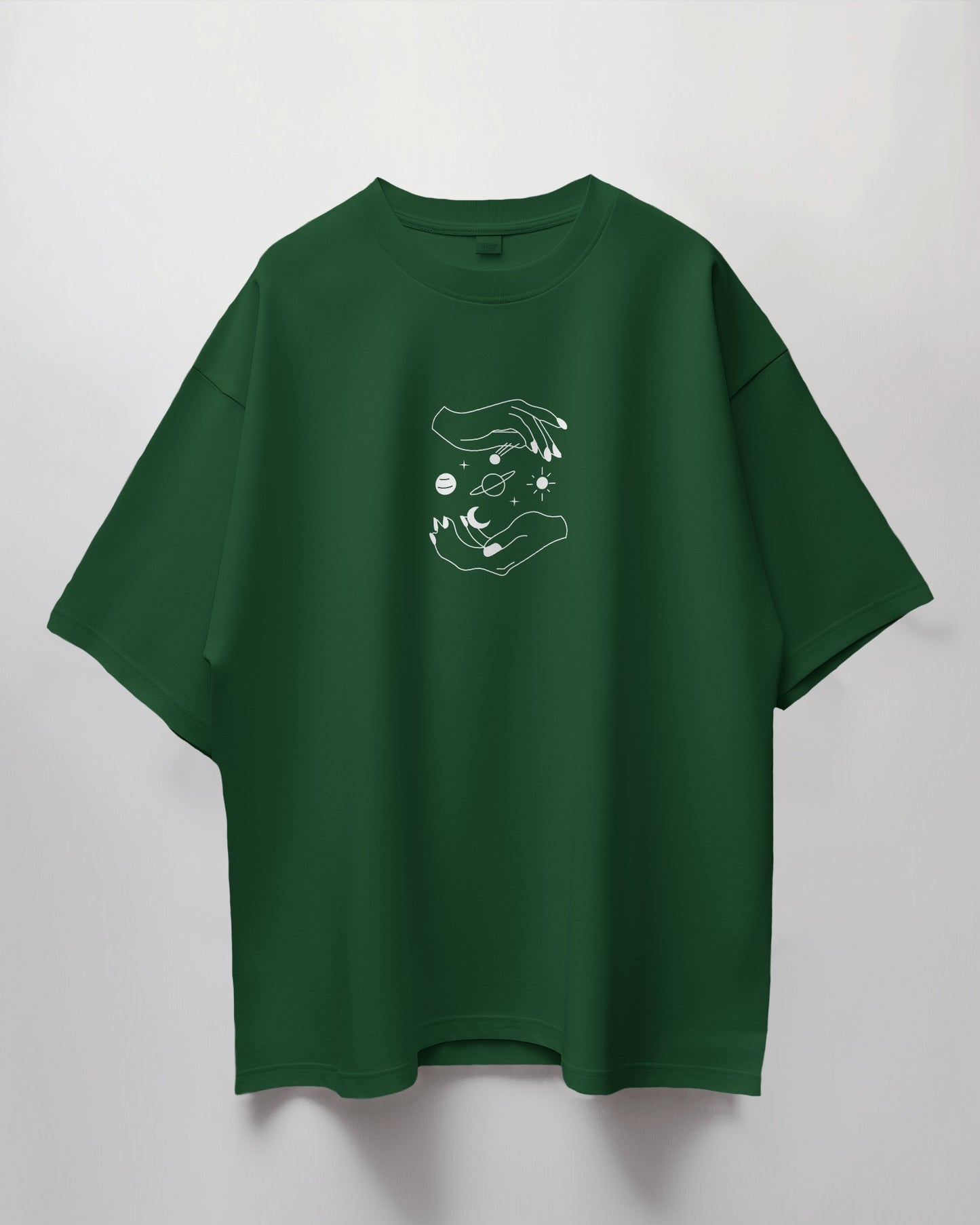 Oversized Unisex T-Shirt with Planets Between Hands