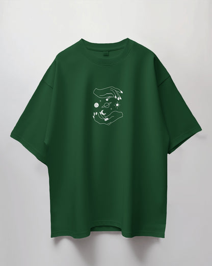 Oversized Unisex T-Shirt with Planets Between Hands