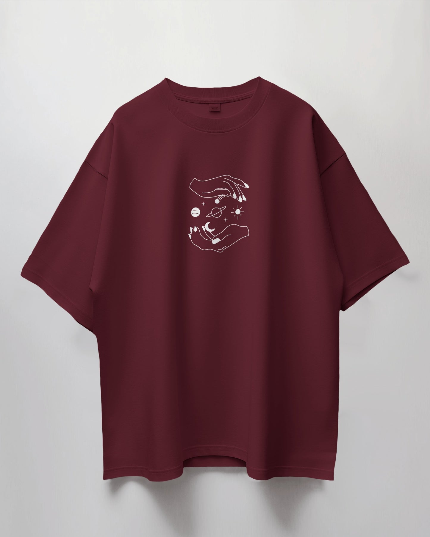 Oversized Unisex T-Shirt with Planets Between Hands