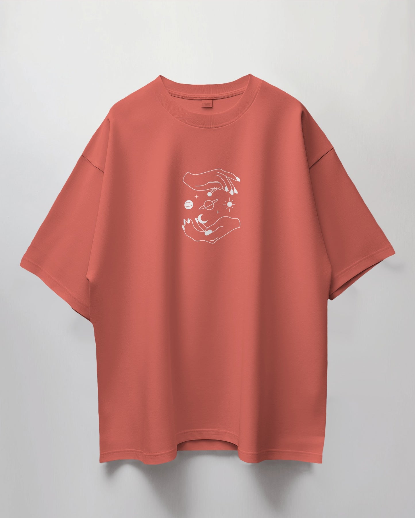 Oversized Unisex T-Shirt with Planets Between Hands