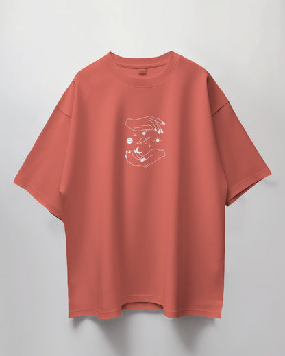 Oversized Unisex T-Shirt with Planets Between Hands