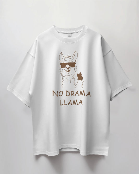 Round Neck Oversized Unisex Half Sleeves T-Shirt with No Drama Llama Print