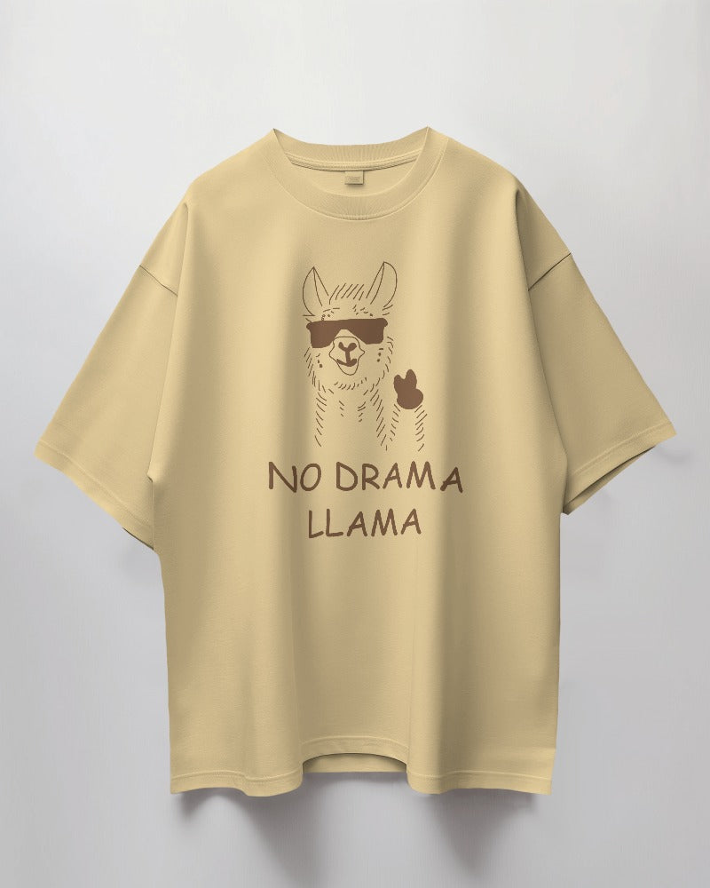 Round Neck Oversized Unisex Half Sleeves T-Shirt with No Drama Llama Print