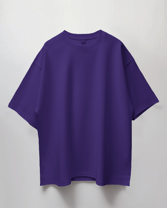 Men Round Neck Oversized Solid Purple Half Sleeves T-Shirt