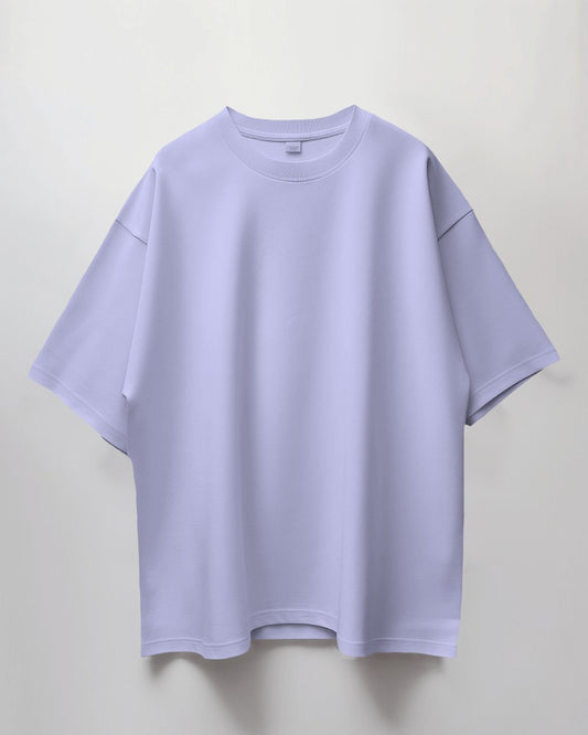 Men Round Neck Oversized Solid Lavender Half Sleeves T-Shirt