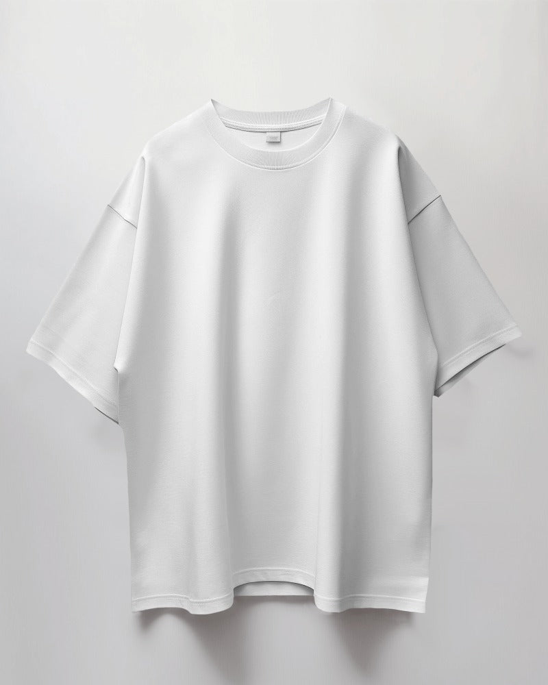 Round Neck Oversized Unisex Solid White Half Sleeves T-Shirt