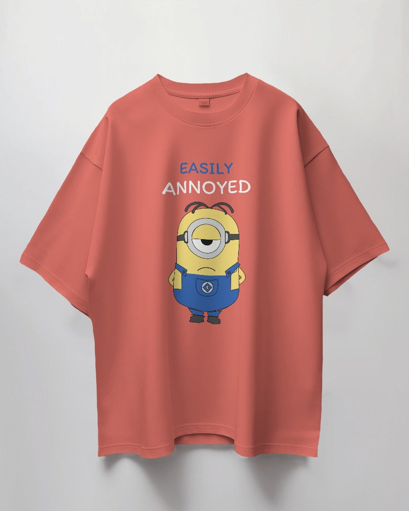 Round Neck Oversized Unisex Half Sleeves T-Shirt with Easily Annoyed Minion Print