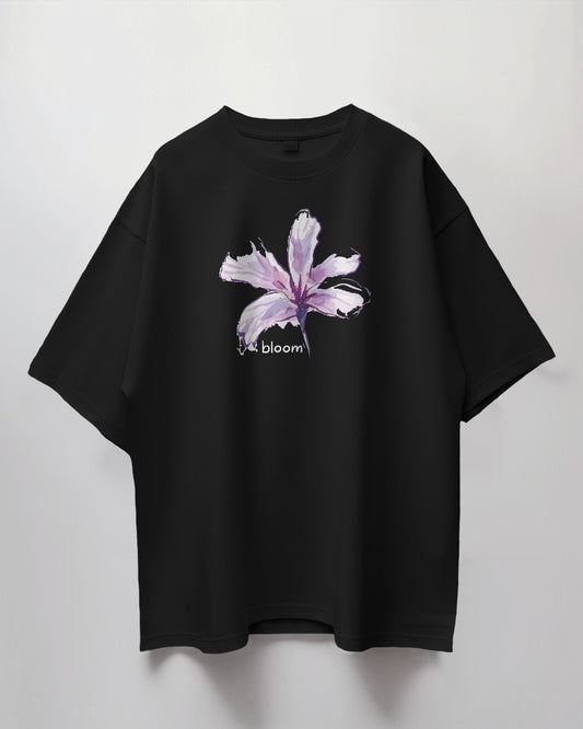 Oversized Unisex T-Shirt with Purple Flower Bloom Print