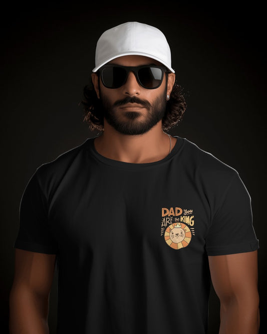 Round Neck Half Sleeves T-Shirt with 'Dad You Are The King' with Lion Print