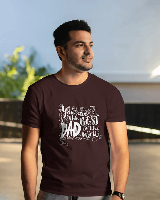 Round Neck Half Sleeves T-Shirt with 'You Are The Best Dad In The World' Print