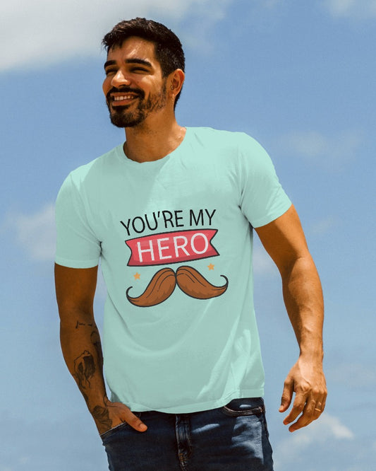 Round Neck Half Sleeves T-Shirt with 'You Are My Hero' Print