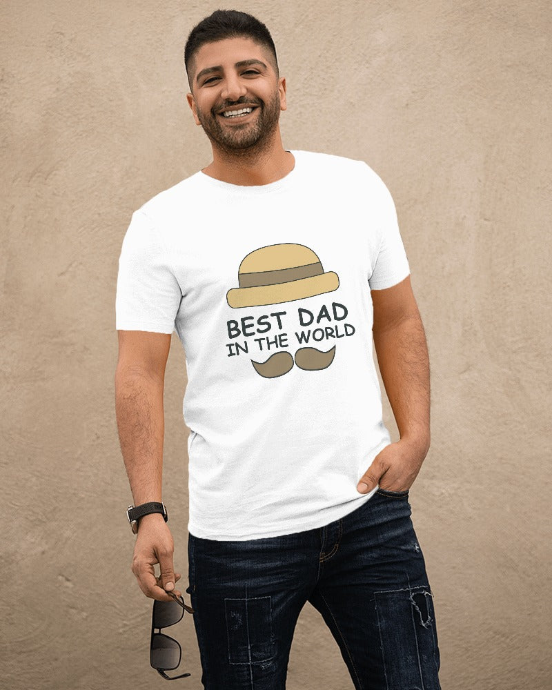 Round Neck Half Sleeves T-Shirt with 'You're the Best Dad' with Moustache Print