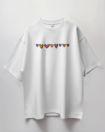Round Neck Oversized Unisex Half Sleeves T-Shirt with Love Chain Print