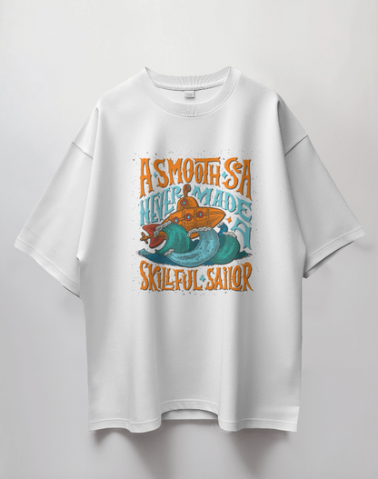 Round Neck Oversized Unisex Half Sleeves T-Shirt with Skillful Sailor Print